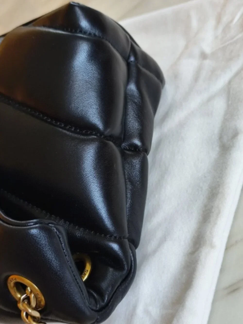 YSL Loulou Puffer Black Leather Shoulder Bag Quilted Chain Crossbody